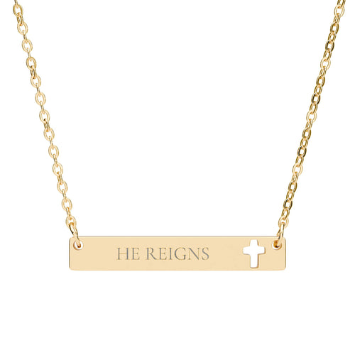 Cutout Cross Bar Necklace — Engravable Religious Bar Pendant