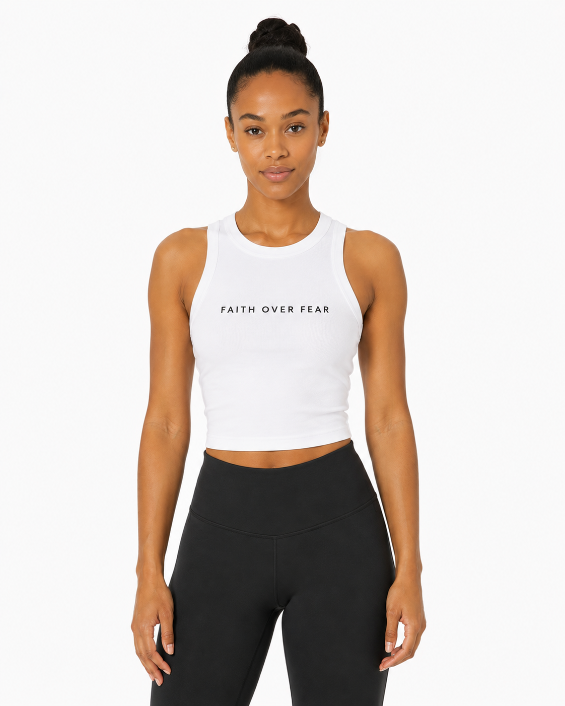 FAITH OVER FEAR Women's Micro Rib Racer Tank Top