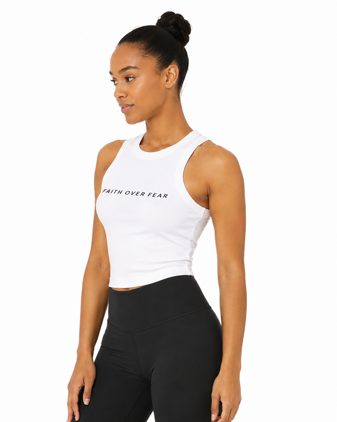 FAITH OVER FEAR Women's Micro Rib Racer Tank Top